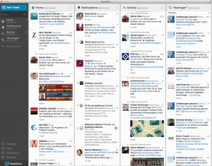 Die Tweetdeck-Oberfläche: Alle Tweets werden in Spalten angezeigt (Foto: Screenshot)