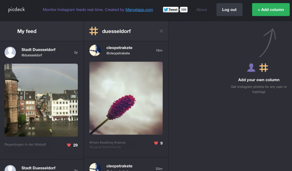 Das Design von Picdeck ist eindeutig von Tweetdeck inspiriert. (Foto: Screenshot)