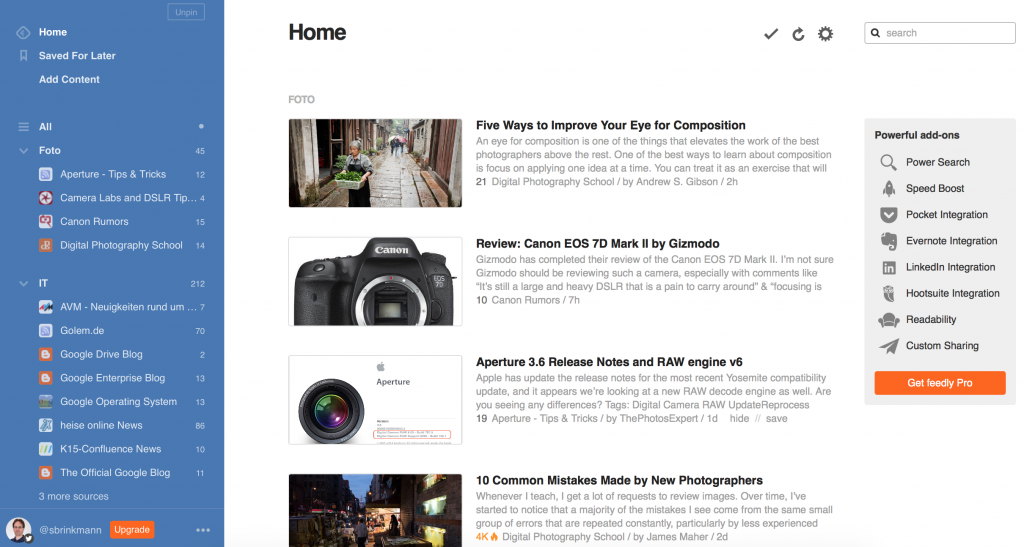 Zum Vergleich: Die Startseite von Feedly.com (Foto: Screenshot)