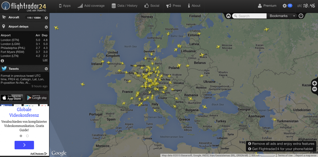 Lufthansa-Maschinen über Europa (Quelle: Flightradar.com)